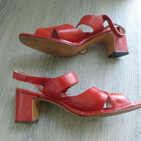 Vintage Red Shoes Size 8 / 9 Chunky Heels Strappy Slingbacks - Picture 5 of 15
